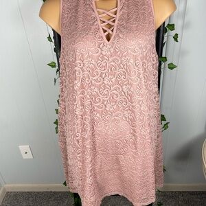 Sleeveless crochet double layer mauve pink midi dress EUC